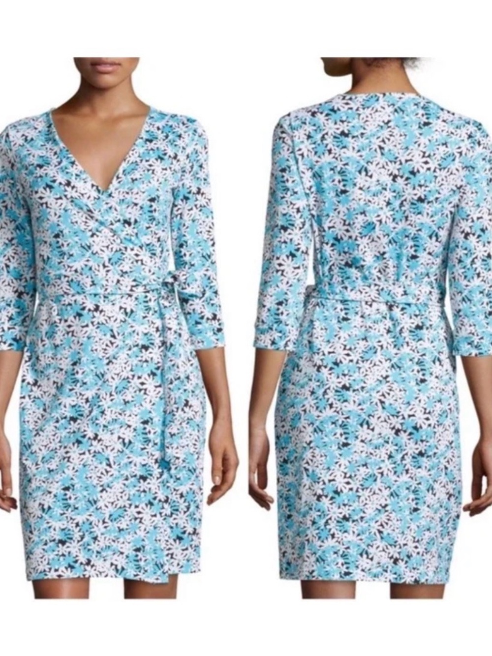 DIANE VON FURSTENBERG New Julian Two Wrap Dress Cotton Silk Blue Floral 2 DVF